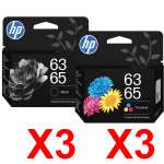 6 Pack Genuine HP 63/65 Black & Colour Ink Cartridge Set (3BK,3C) B7RT3AA B7RT2AA