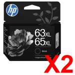 2 x Genuine HP 63XL/65XL Black Ink Cartridge B7RT5AA