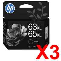 3 x Genuine HP 63XL/65XL Black Ink Cartridge B7RT5AA