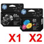3 Pack Genuine HP 61XL Black & 61 Colour Ink Cartridge Set (2BK,1C) C0PA4AA C0PA5AA