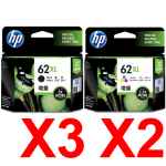 5 Pack Genuine HP 62XL Black & Colour Ink Cartridge Set (3BK,2C) C2P05AA C2P07AA