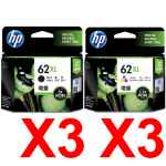 6 Pack Genuine HP 62XL Black & Colour Ink Cartridge Set (3BK,3C) C2P05AA C2P07AA