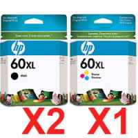 3 Pack Genuine HP 60XL Black & Colour Ink Cartridge Set (2BK,1C) CC641WA CC644WA