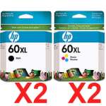 4 Pack Genuine HP 60XL Black & Colour Ink Cartridge Set (2BK,2C) CC641WA CC644WA