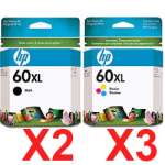 5 Pack Genuine HP 60XL Black & Colour Ink Cartridge Set (3BK,2C) CC641WA CC644WA