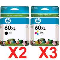 5 Pack Genuine HP 60XL Black & Colour Ink Cartridge Set (3BK,2C) CC641WA CC644WA