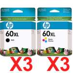 6 Pack Genuine HP 60XL Black & Colour Ink Cartridge Set (3BK,3C) CC641WA CC644WA