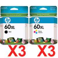 6 Pack Genuine HP 60XL Black & Colour Ink Cartridge Set (3BK,3C) CC641WA CC644WA