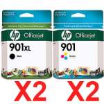 4 Pack Genuine HP 901XL Black & 901 Colour Ink Cartridge Set (2BK,2C) CC654AA CC656AA