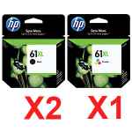 3 Pack Genuine HP 61XL Black & Colour Ink Cartridge Set (2BK,1C) CH563WA CH564WA