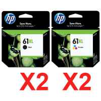 4 Pack Genuine HP 61XL Black & Colour Ink Cartridge Set (2BK,2C) CH563WA CH564WA