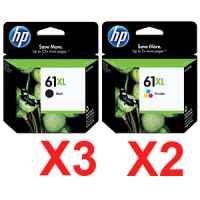 5 Pack Genuine HP 61XL Black & Colour Ink Cartridge Set (3BK,2C) CH563WA CH564WA