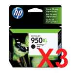 3 x Genuine HP 950XL Black Ink Cartridge CN045AA
