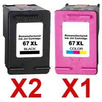 3 Pack Compatible HP 67XL Black & Colour Ink Cartridge Set (2BK,1C) 3YM57AA 3YM58AA