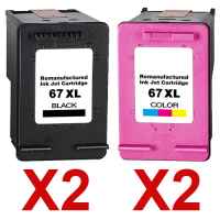 4 Pack Compatible HP 67XL Black & Colour Ink Cartridge Set (2BK,2C) 3YM57AA 3YM58AA