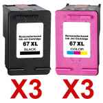 6 Pack Compatible HP 67XL Black & Colour Ink Cartridge Set (3BK,3C) 3YM57AA 3YM58AA