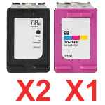 3 Pack Compatible HP 68e & 68 Black & Colour Ink Cartridge Set (2BK,1C) 7FP22TA 7FP20TA