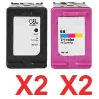 4 Pack Compatible HP 68e & 68 Black & Colour Ink Cartridge Set (2BK,2C) 7FP22TA 7FP20TA