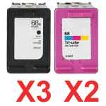 5 Pack Compatible HP 68e & 68 Black & Colour Ink Cartridge Set (3BK,2C) 7FP22TA 7FP20TA