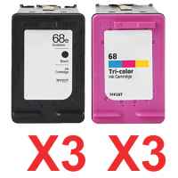6 Pack Compatible HP 68e & 68 Black & Colour Ink Cartridge Set (3BK,3C) 7FP22TA 7FP20TA