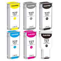 6 Pack Compatible HP 727 Ink Cartridge Set (1MBK,1C,1M,1Y,1PBK,1GY) B3P19A B3P20A C1Q12A B3P23A B3P24A B3P21A