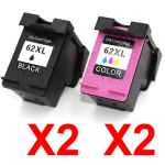 4 Pack Compatible HP 62XL Black & Colour Ink Cartridge Set (2BK,2C) C2P05AA C2P07AA