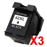 3 x Compatible HP 62XL Black Ink Cartridge C2P05AA