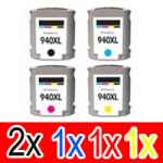 5 Pack Compatible HP 940XL Ink Cartridge Set (2BK,1C,1M,1Y) C4906AA C4907AA C4908AA C4909AA