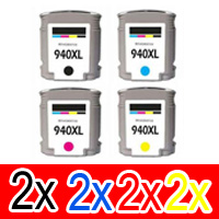 8 Pack Compatible HP 940XL Ink Cartridge Set (2BK,2C,2M,2Y) C4906AA C4907AA C4908AA C4909AA