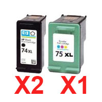 3 Pack Compatible HP 74XL & 75XL Black & Colour Ink Cartridge Set (2BK,1C) CB336WA CB338WA