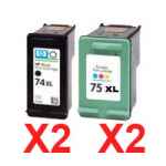 4 Pack Compatible HP 74XL & 75XL Black & Colour Ink Cartridge Set (2BK,2C) CB336WA CB338WA