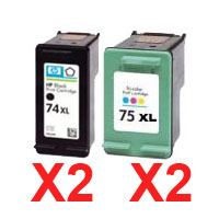 4 Pack Compatible HP 74XL & 75XL Black & Colour Ink Cartridge Set (2BK,2C) CB336WA CB338WA