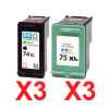 6 Pack Compatible HP 74XL & 75XL Black & Colour Ink Cartridge Set (3BK,3C) CB336WA CB338WA