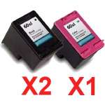 3 Pack Compatible HP 60XL Black & Colour Ink Cartridge Set (2BK,1C) CC641WA CC644WA