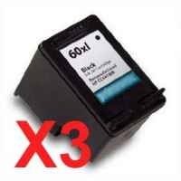 3 x Compatible HP 60XL Black Ink Cartridge CC641WA