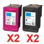 4 Pack Compatible HP 901XL Black & 901 Colour Ink Cartridge Set (2BK,2C) CC654AA CC656AA
