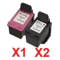 3 Pack Compatible HP 61XL Black & Colour Ink Cartridge Set (2BK,1C) CH563WA CH564WA