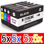 20 Pack Compatible HP 711 Ink Cartridge Set (5BK,5C,5M,5Y) CZ133A CZ130A CZ131A CZ132A