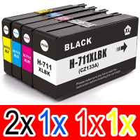 5 Pack Compatible HP 711 Ink Cartridge Set (2BK,1C,1M,1Y) CZ133A CZ130A CZ131A CZ132A