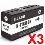 3 x Compatible HP 711 Black Ink Cartridge CZ133A