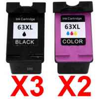 5 Pack Compatible HP 63XL Black & Colour Ink Cartridge Set (3BK,2C) F6U64AA F6U63AA