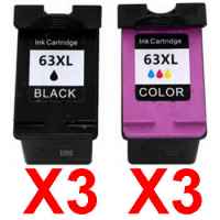 6 Pack Compatible HP 63XL Black & Colour Ink Cartridge Set (3BK,3C) F6U64AA F6U63AA