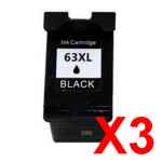 3 x Compatible HP 63XL Black Ink Cartridge F6U64AA