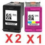 3 Pack Compatible HP 65XL Black & Colour Ink Cartridge Set (2BK,1C) N9K04AA N9K03AA