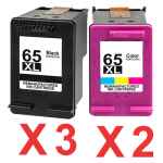 5 Pack Compatible HP 65XL Black & Colour Ink Cartridge Set (3BK,2C) N9K04AA N9K03AA