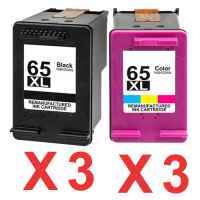 6 Pack Compatible HP 65XL Black & Colour Ink Cartridge Set (3BK,3C) N9K04AA N9K03AA