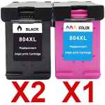 3 Pack Compatible HP 804XL Black & Colour Ink Cartridge Set (2BK,1C) T6N12AA T6N11AA