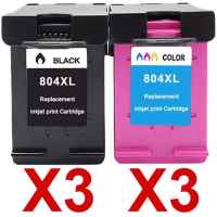 6 Pack Compatible HP 804XL Black & Colour Ink Cartridge Set (3BK,3C) T6N12AA T6N11AA