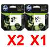 3 Pack Genuine HP 63XL Black & Colour Ink Cartridge Set (2BK,1C) F6U64AA F6U63AA