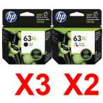 5 Pack Genuine HP 63XL Black & Colour Ink Cartridge Set (3BK,2C) F6U64AA F6U63AA